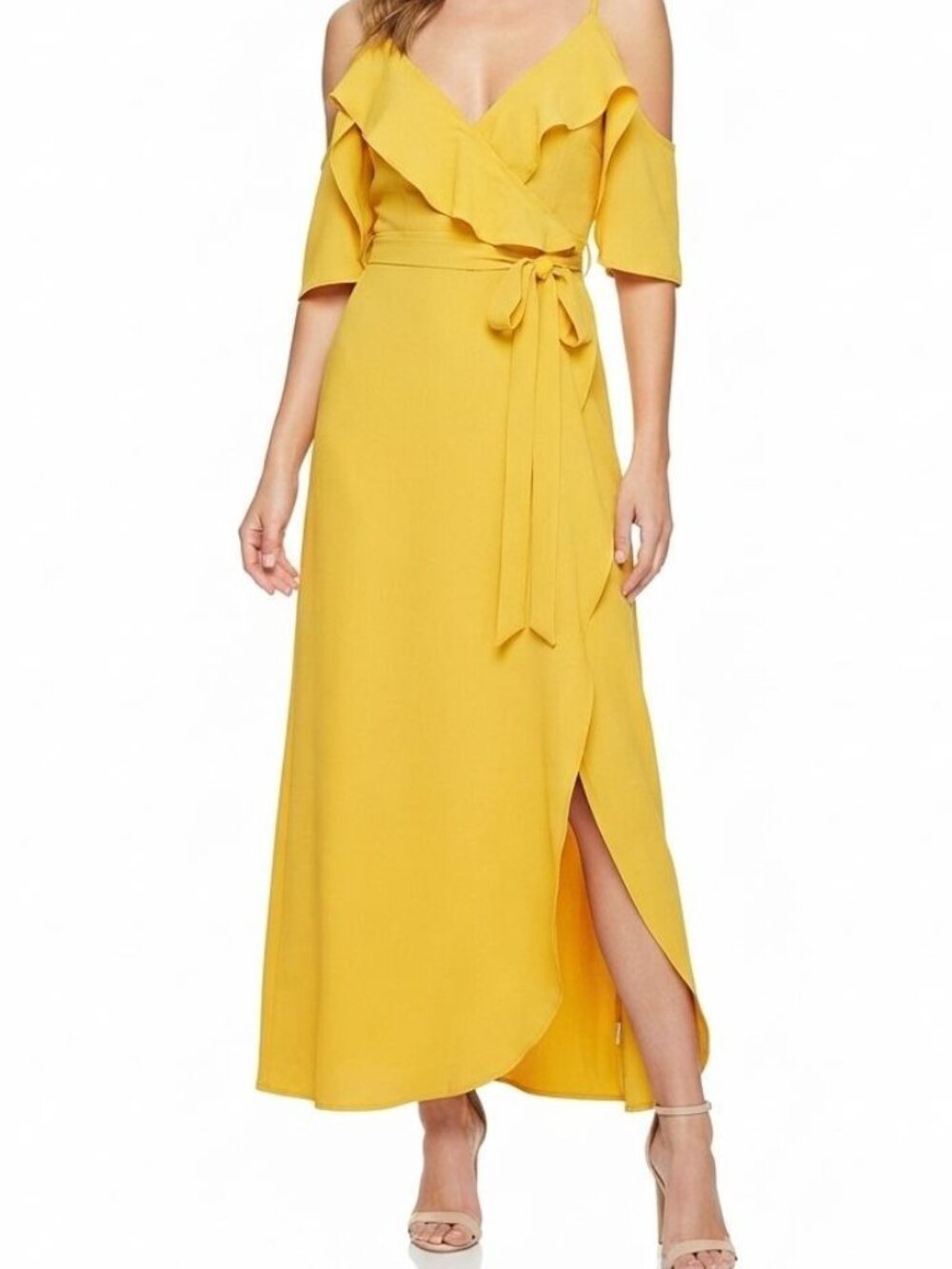 Bardot Yellow Cold-Shoulder Ruffle Maxi Dress size US 10